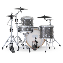 Load image into Gallery viewer, DWe 4PC Drum Kit with Roland Cymbals and DW 5000 Series Hardware - Black Galaxy
