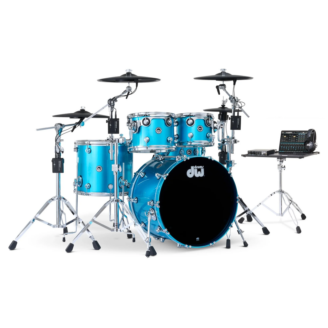 DWe 5PC Drum Kit with Roland Cymbals and DW 5000 Series Hardware - Laser Blue Metallic