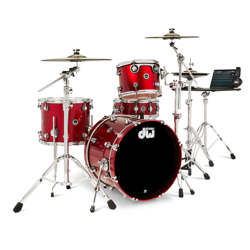DWe 4 Piece Electronic Drum Kit Package w/ Cymbals and Hardware - Black Cherry Metallic