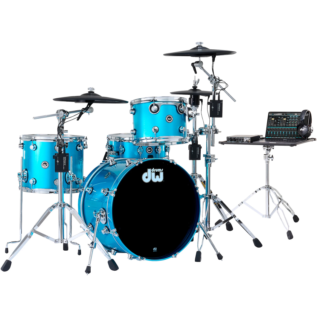 DWe 4PC Drum Kit with Roland Cymbals and DW 5000 Series Hardware - Laser Blue Metallic