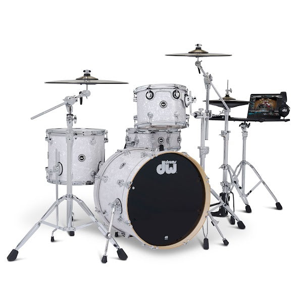 DWe 4 Piece Electronic Drum Package w/Cymbals and Hardware - White Marine Pearl