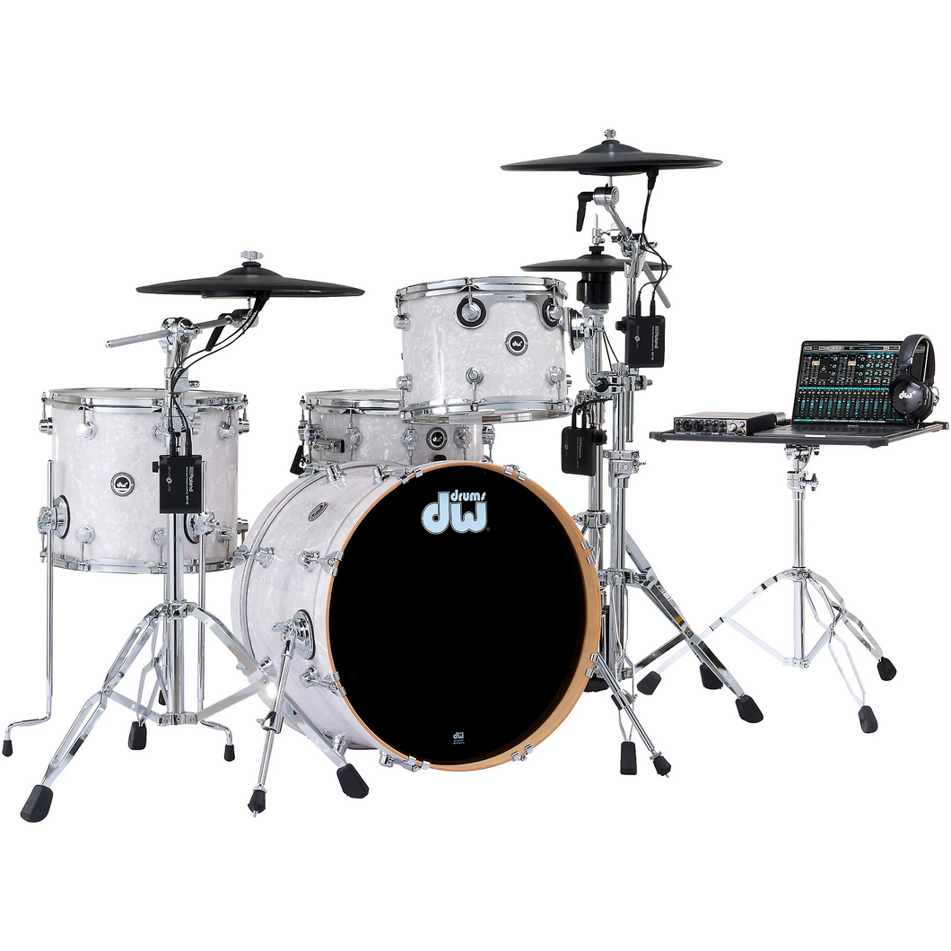 DWe 4PC Drum Kit with Roland Cymbals and DW 5000 Series Hardware - White Marine Pearl